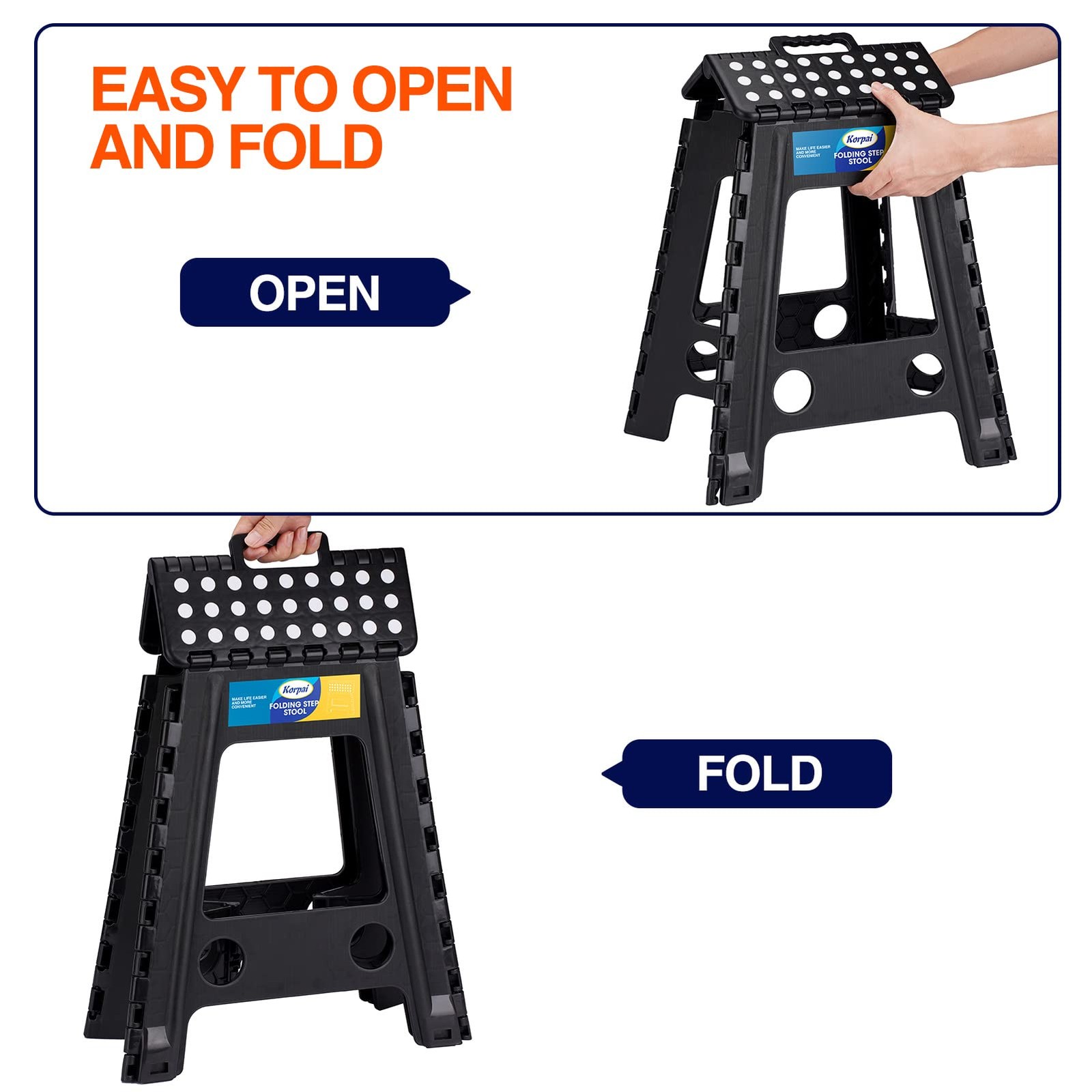 18" Folding Step Stool for Adults and Kids Holds Up to 300 lbs,Non-Slip Foldi...