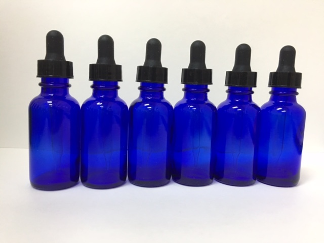 1oz Cobalt Blue Glass Bottles with Glass Eye Dropper Pack of 6- New 30 ML