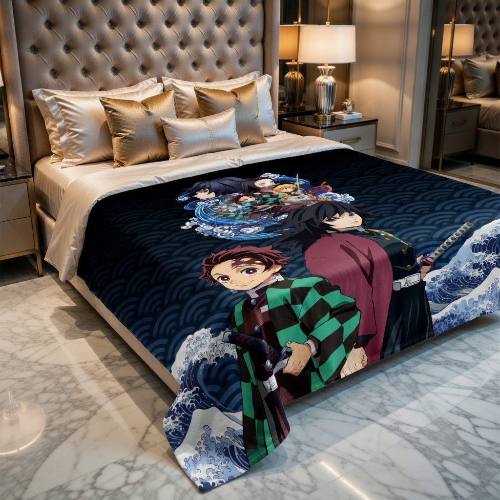 Fantasy Sword Warrior Flannel Blanket Soft Cozy Anime Throw Gift
