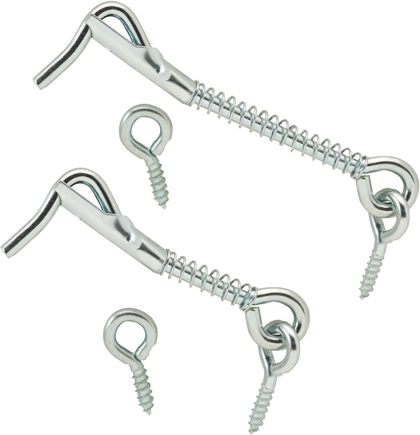 Pack of 4 Zinc Plated Wire Gate Hook & Eye Latch with Spring Lock - Easy Install