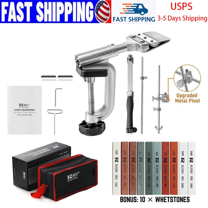 RUIXIN PRO RX-008 Professional Knife Sharpener 10 Whetstones, 360° Rotation