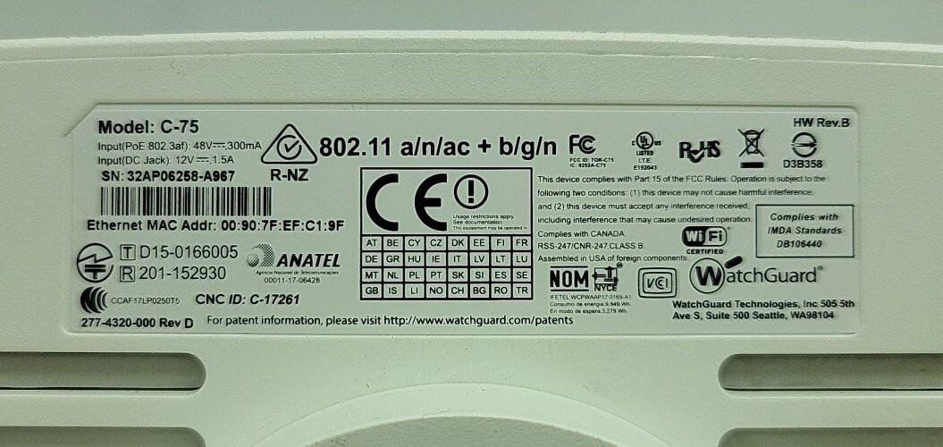 WatchGuard AP320 Wireless Access Point Used Model C - 75