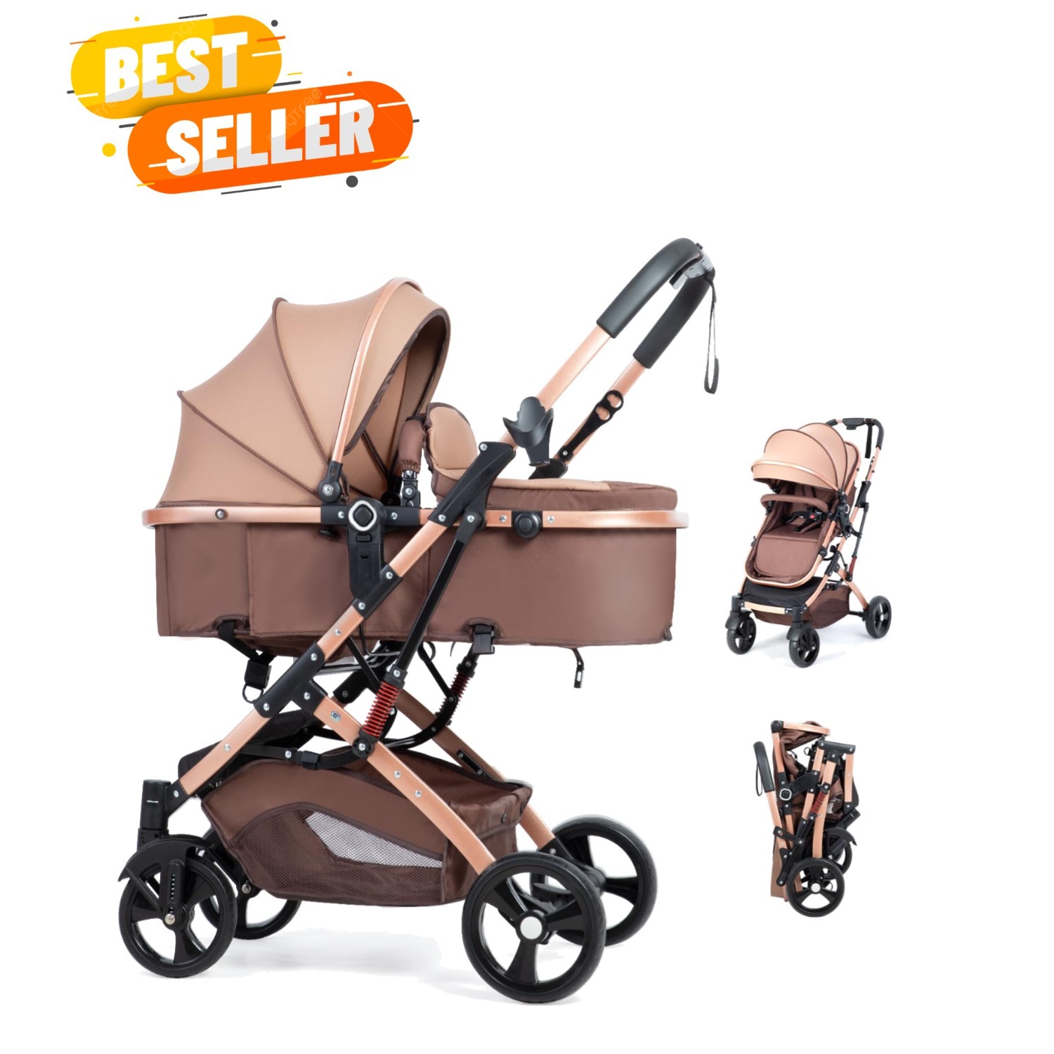 2 in 1 Baby Stroller Newborn Foldable Pushchair with Adjustable Canopy Foldin...