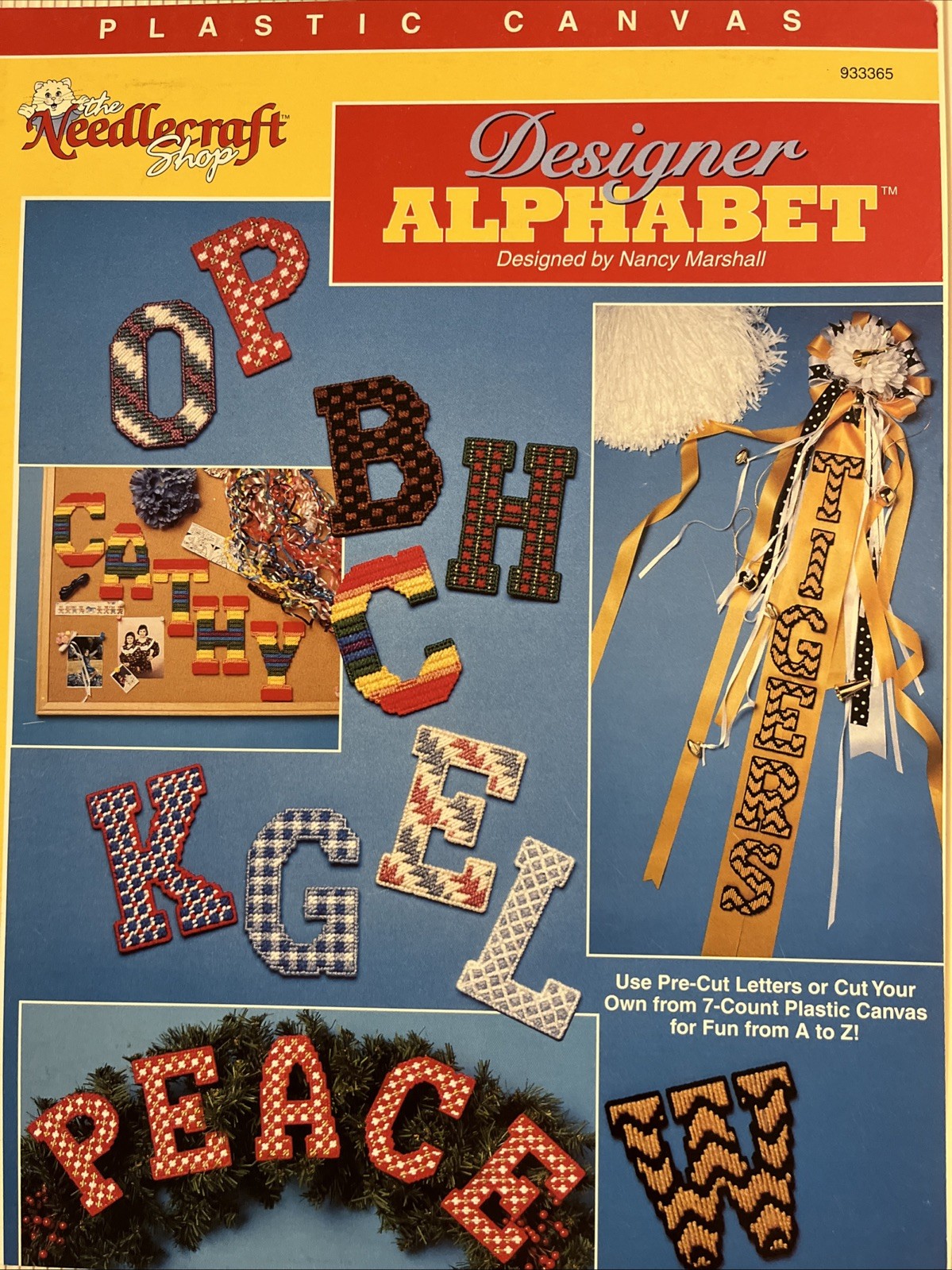 Needlecraft Shop 933365 DESIGNER ALPHABET plastic canvas 4pg booklet 1993