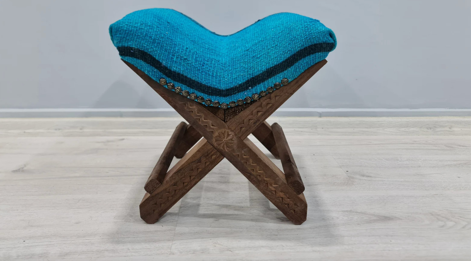Turkish Stool, Ottoman stool, kilim pouf, footstool, Vintage stool, blue stool