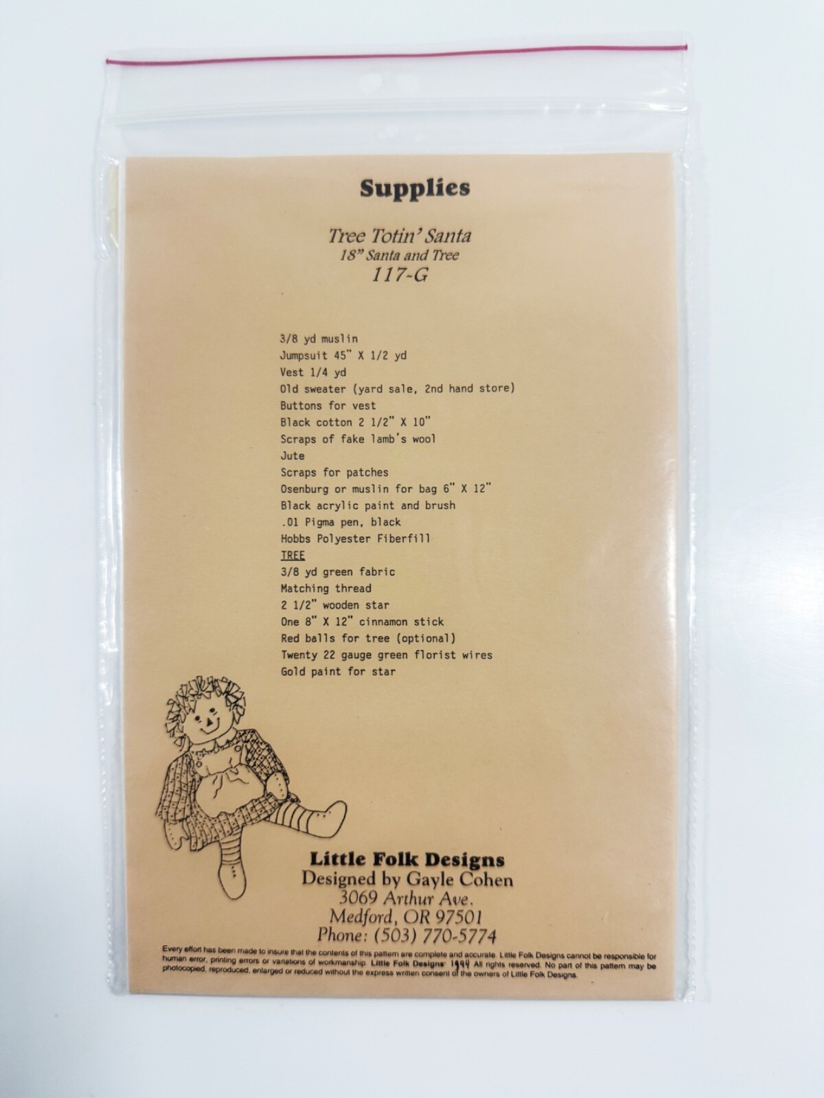 Little Folk Designs Tree Totin Santa Pattern