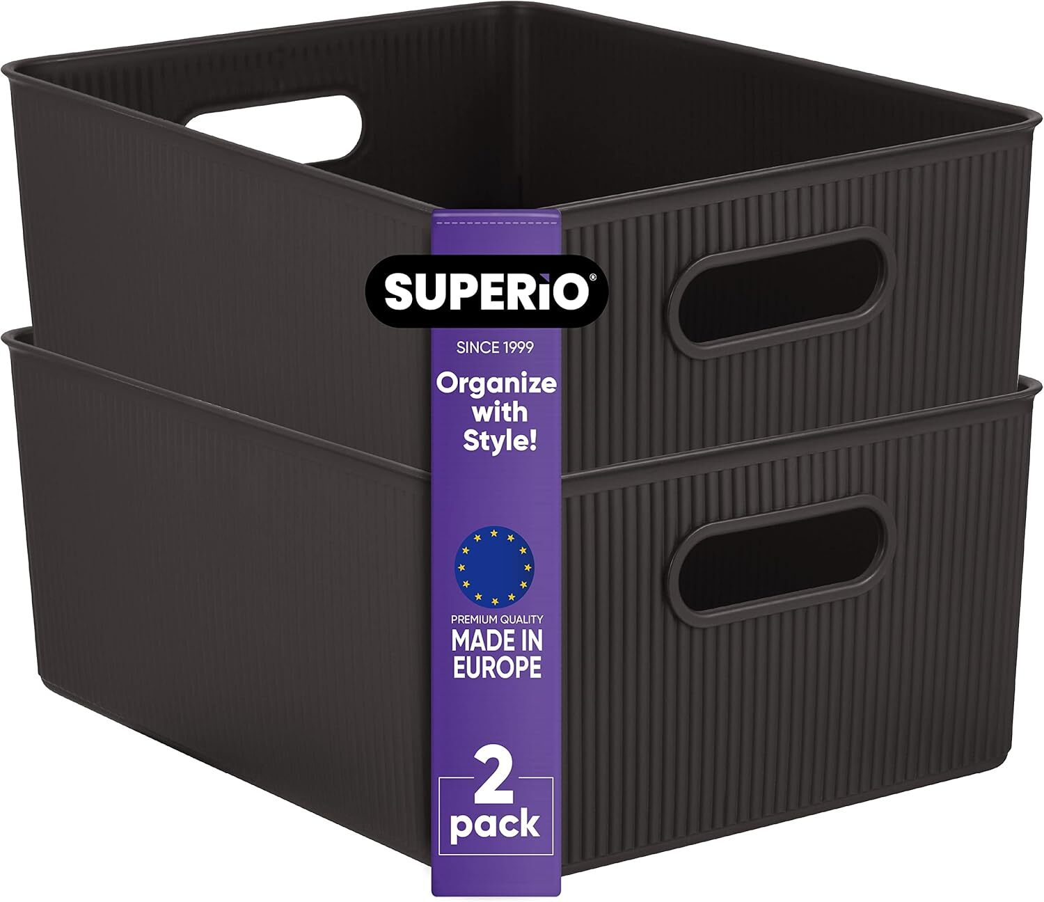 Superio 15L Medium Ribbed Storage Bin- Plastic Storage Bin  (2 Pack, Brown)