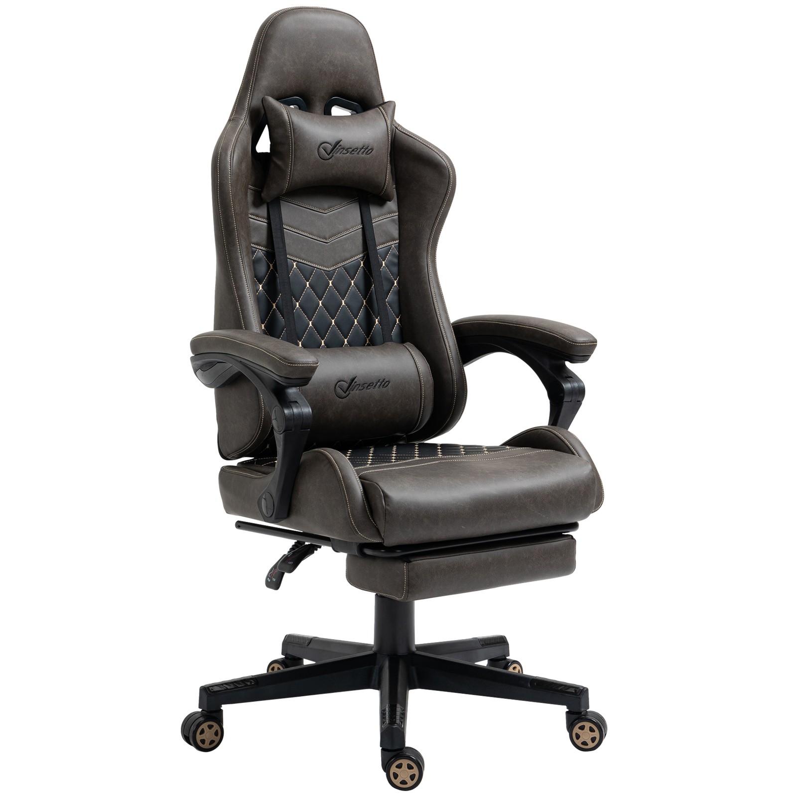Height Adjustable Gaming Chair Racing Office Recliner w/ Footrest Brown