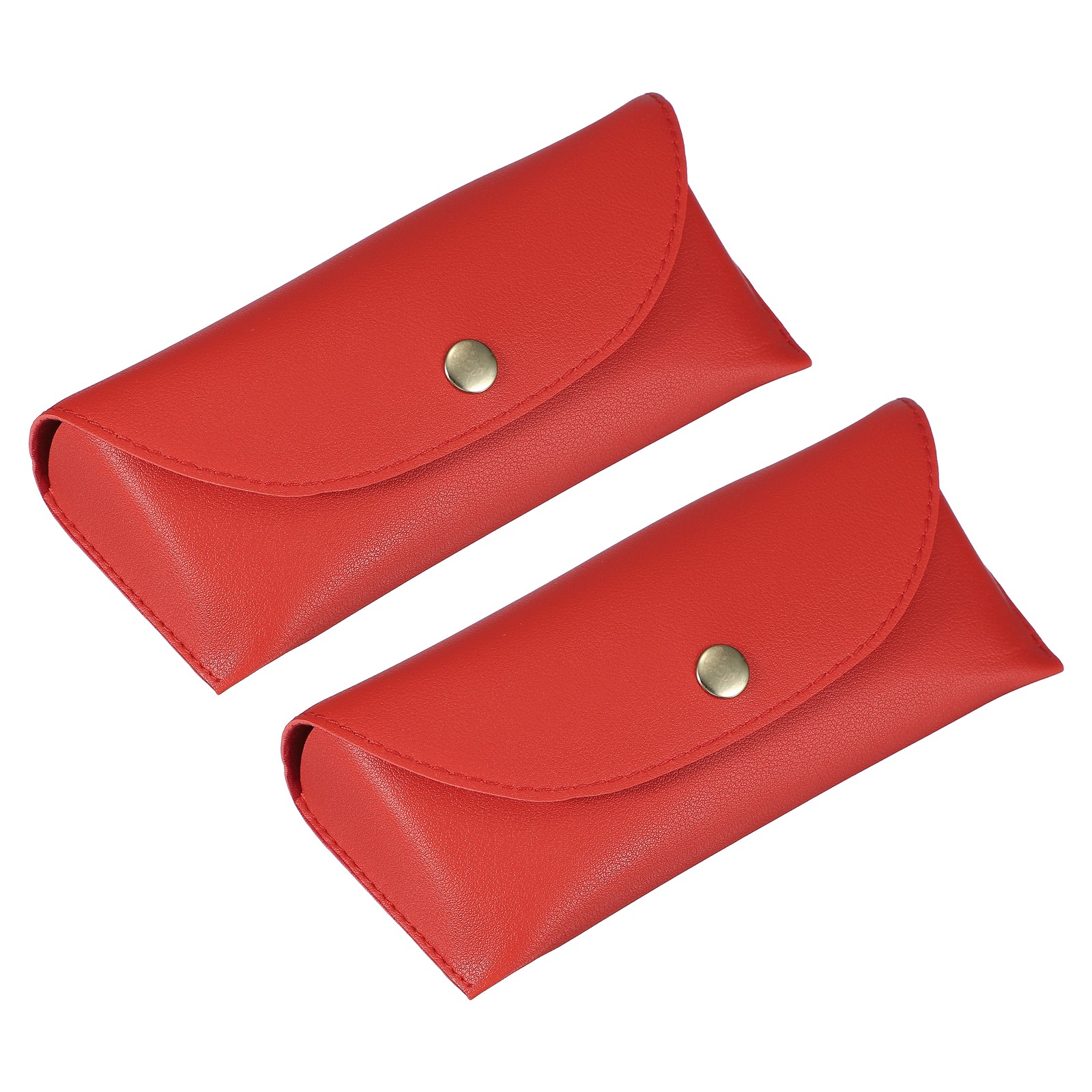 2Pcs 6.9"x 1.5" x 2.8" Leather Eyeglass Cases with Button Red,