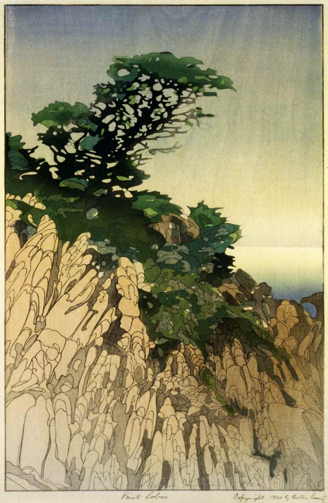 Bertha Lum : Point Lobos : Art Nouveau Coastal Landscape Art Print 1920
