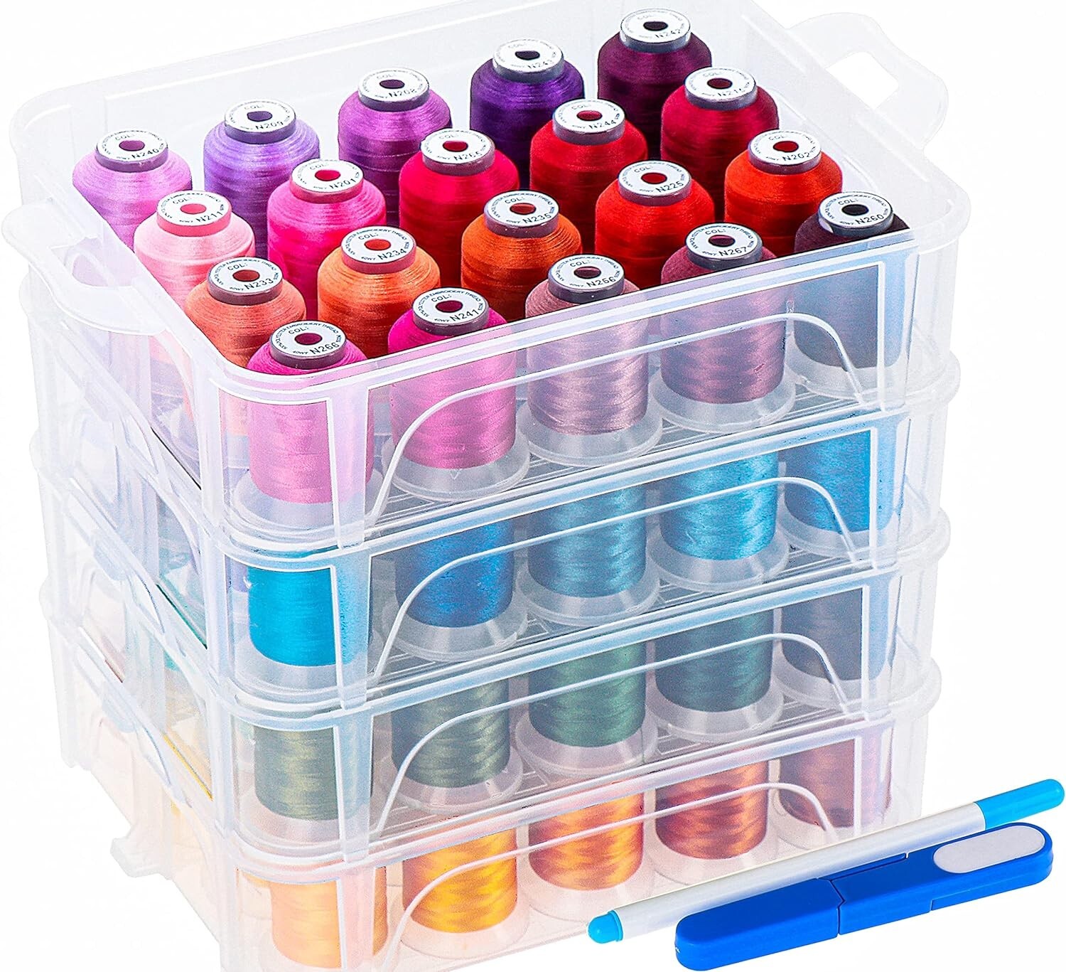 Premium 80-Spool Polyester Embroidery Thread Collection in Clear Storage Box