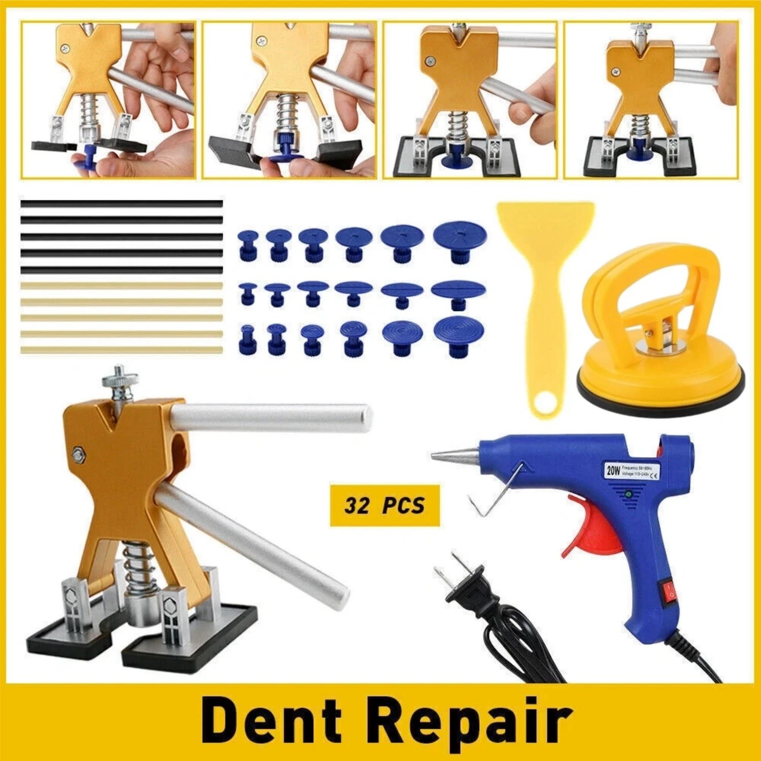 32PC Dent Paintless Car Repair Puller Kit Remover Lifter Dint Hail Damage Tool