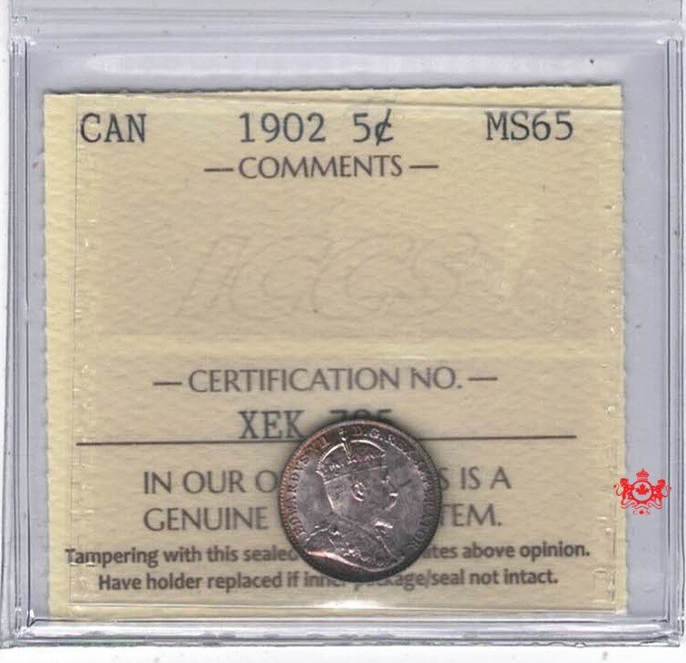 1902 Canada 5 Cents - ICCS MS65 -  XEK 785