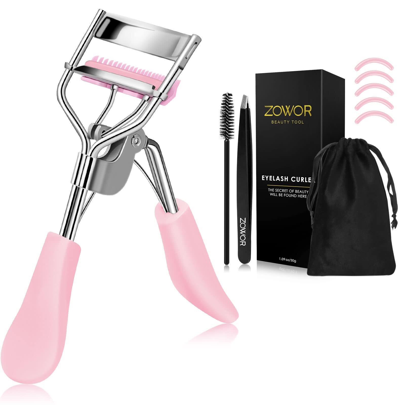 Eyelash Curler w/ Comb Curved Lash Curlers for All Eye Shapes Pink