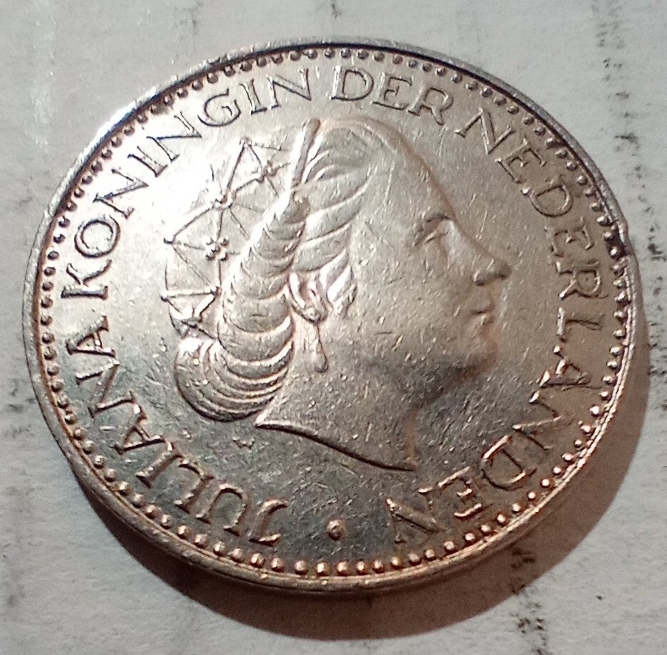 1968 Netherlands 1 One Gulden Juliana Koningin Der Nederlanden Coin Crown Lion