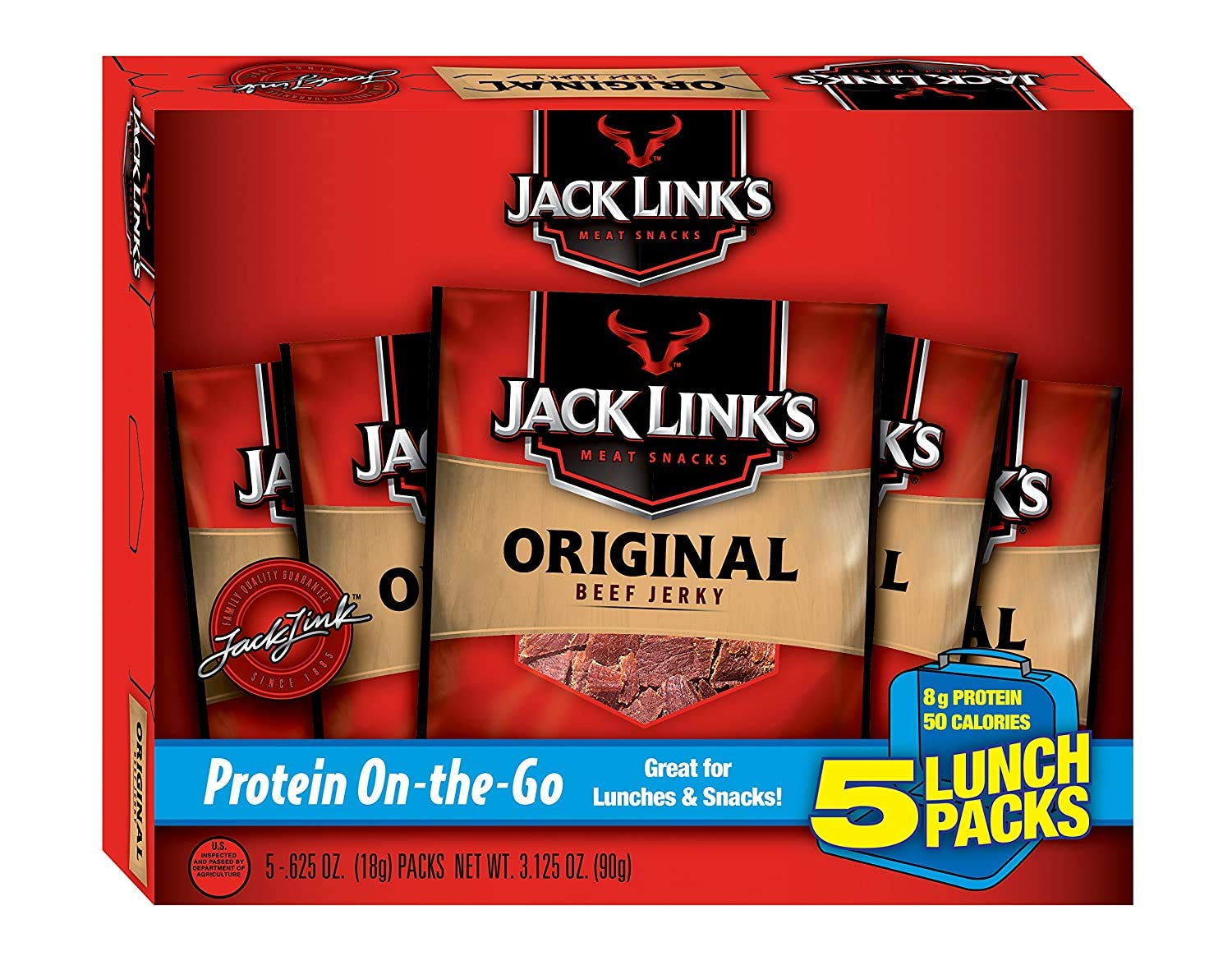 Jack Link'S Beef Jerky 5 Count Multipack, Original, 5, 0.625 Oz. Bags