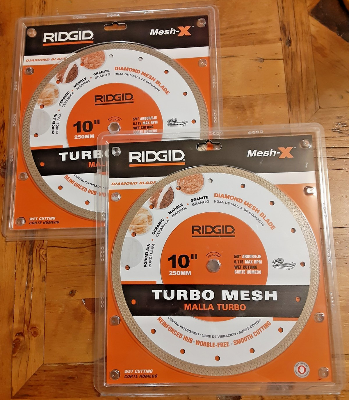RIDGID Mesh-X 10" Turbo Mesh Wet Cutting Diamond Blade (Set of 2) NEW