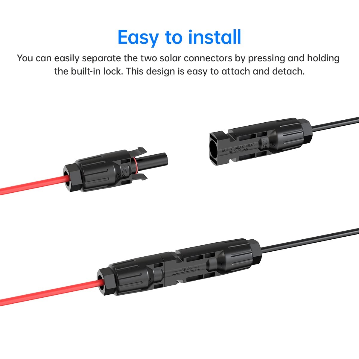 ELFCULB 10AWG 50FT SAE Solar Panel Extension Cable with Polarity Reverse Adapter