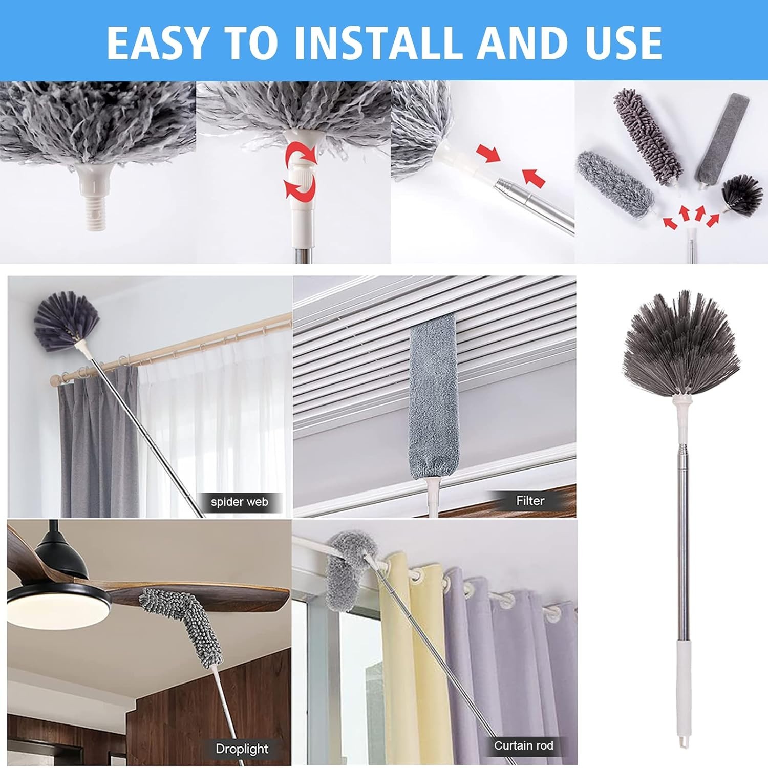 Complete Microfiber Duster Kit with Extendable Pole - Ideal for Home Cleaning