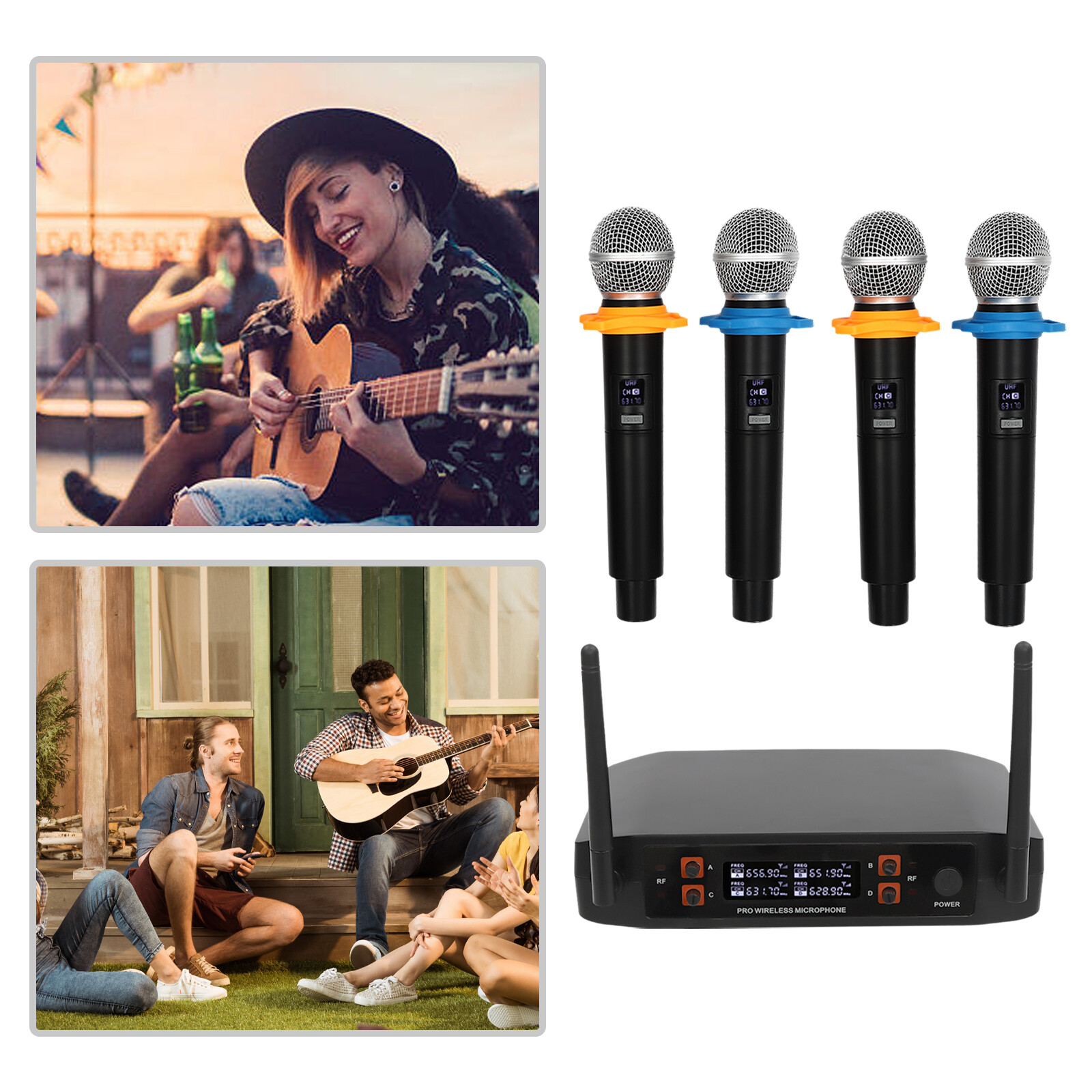 4 Channel UHF Wireless Microphone Pro Audio System Handheld Dynamic Mic Party