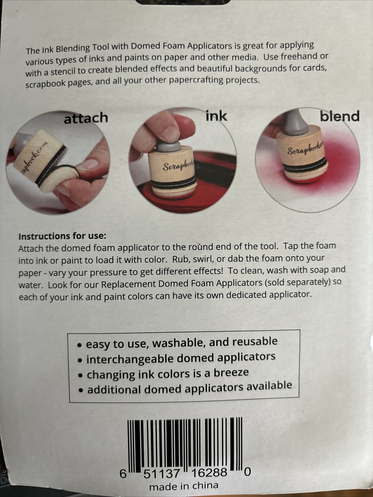 Cardmaking, Foam Applicator Tool w/ Replacement, Supplies, Ink Blending, Domed,