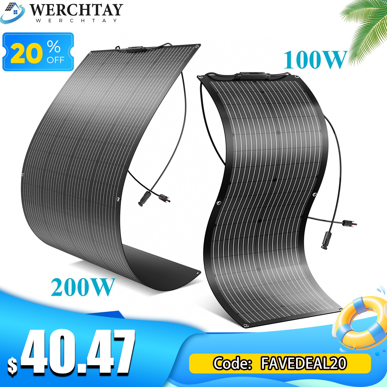 100W 200W Flexible Solar Panel Portable 12V for Camping/Home/Car Battery/Rooftop