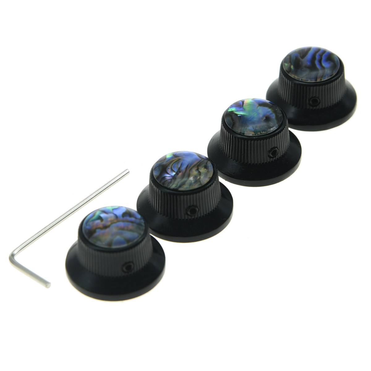 4-Pack Black Abalone Top Guitar Metal Top Hat Bell Knobs for 6mm Pots Set Screw