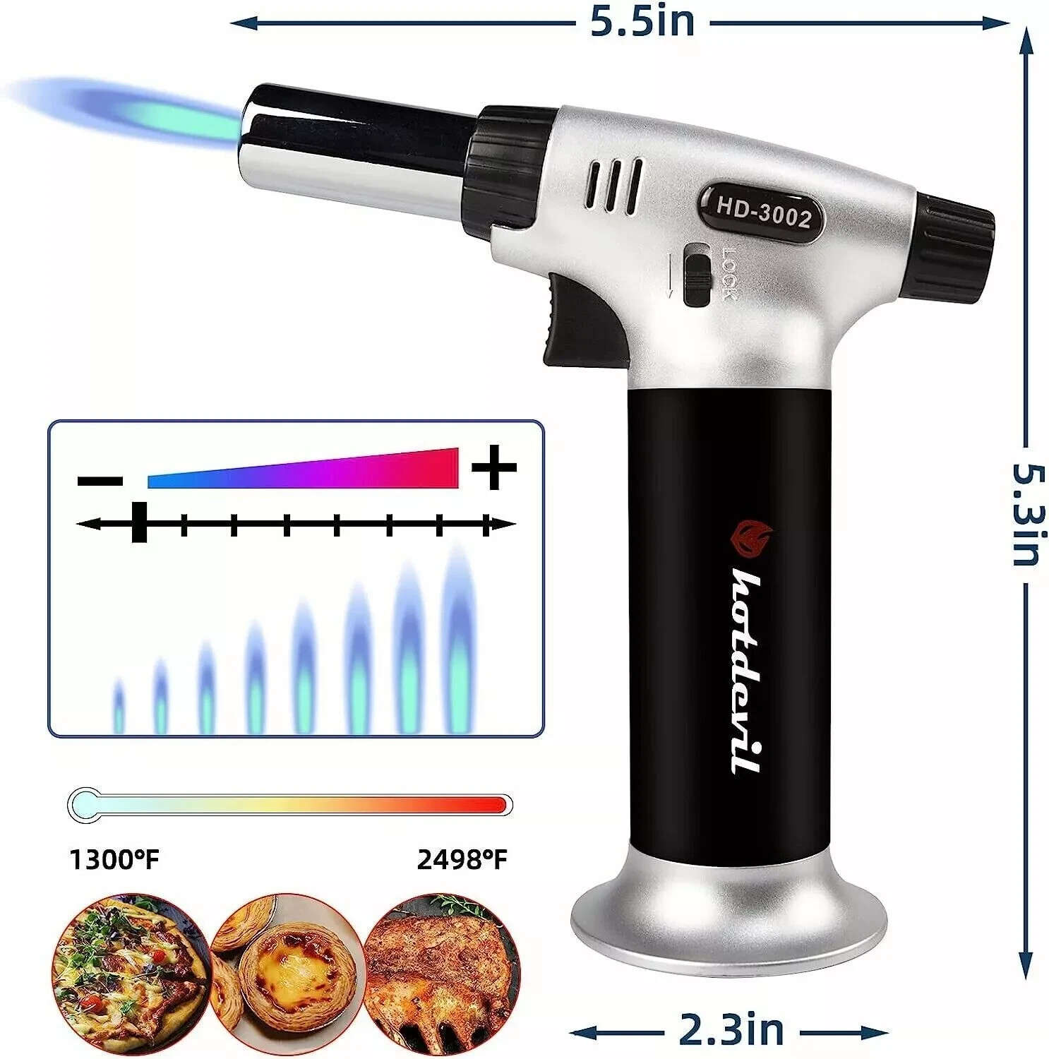 Hotdevil Butane Adjustable Flame Torch 9g Refillable Tank Cooking Lighter Blow