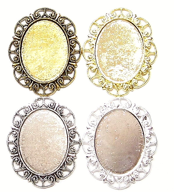 4 Colors of 40x30mm Victorian Horizontal /Vertical Lace Scroll Pendant Settings