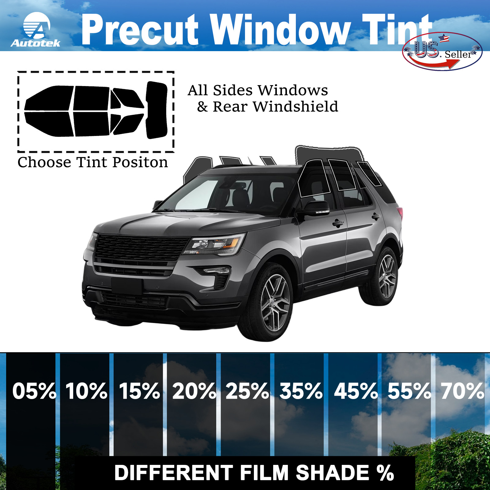 PreCut All Sides + Rear Window Film Any Tint Shade For Ford Explorer 2011-2019