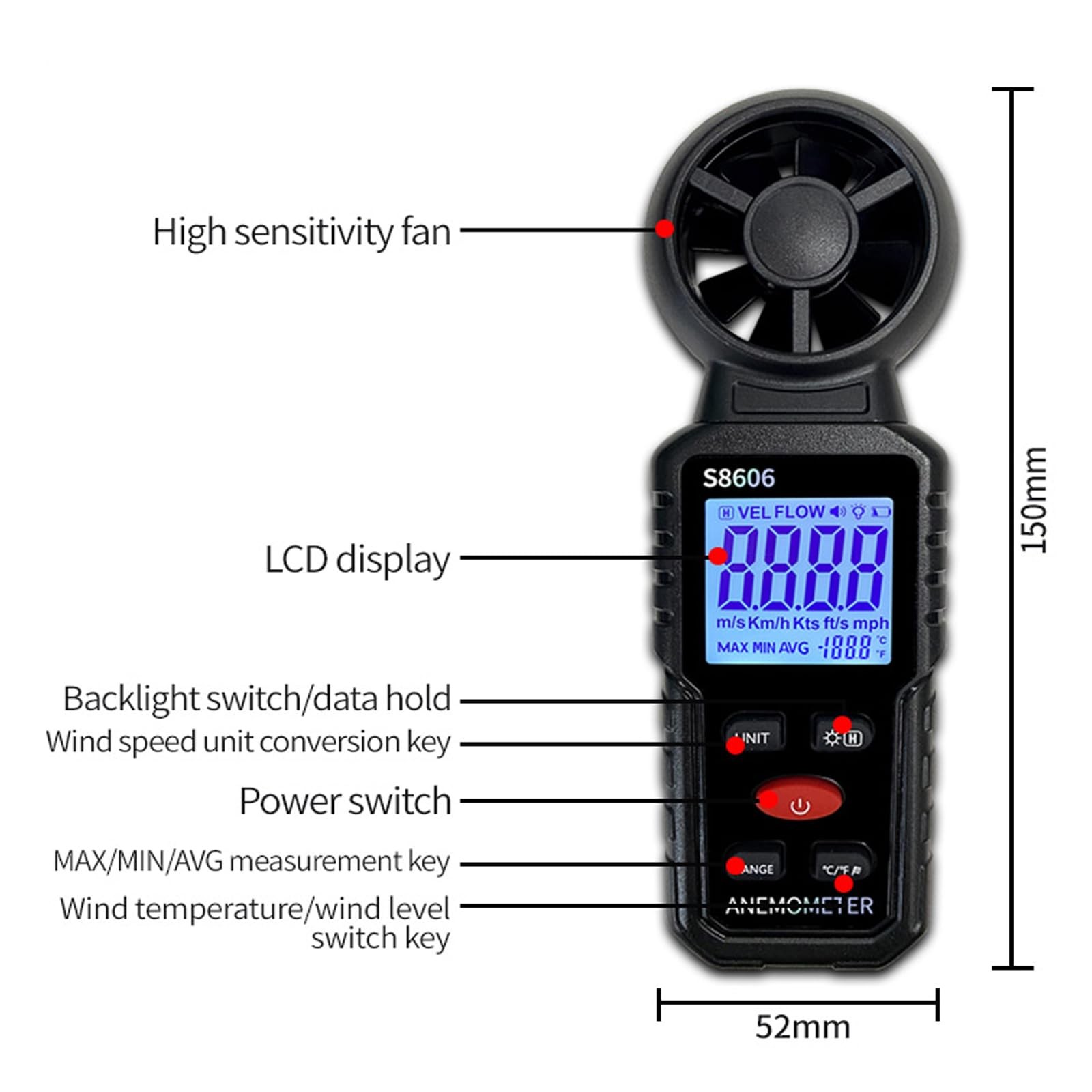 3 in 1 Handheld Anemometer Wind Speed Meter Gauge Speedometer Level...