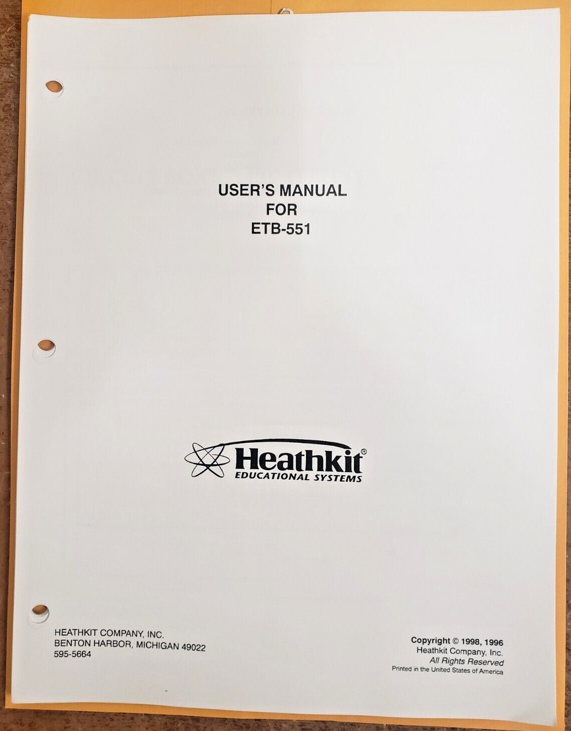 Heathkit ETB-551 Educational Systems PC Board PCB Manual Copy Of Original