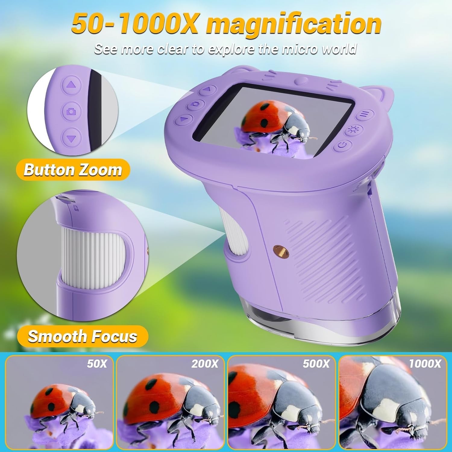 2.4" Screen Pocket Kids Microscope: 1000X Handheld Microscope for Photo and V...