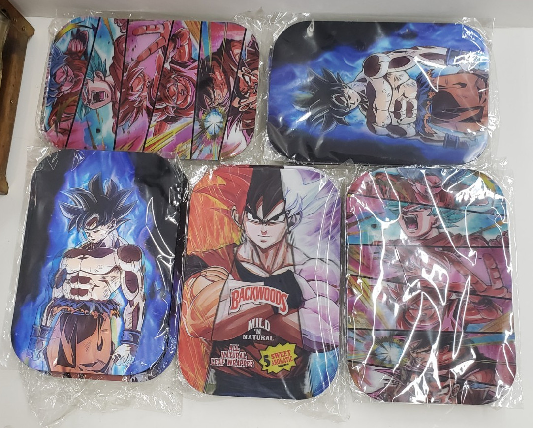 Lot of 5 Dragon Ball Z Goku Custom 9”x6” Rolling Tray Holographic Magnetic Lid