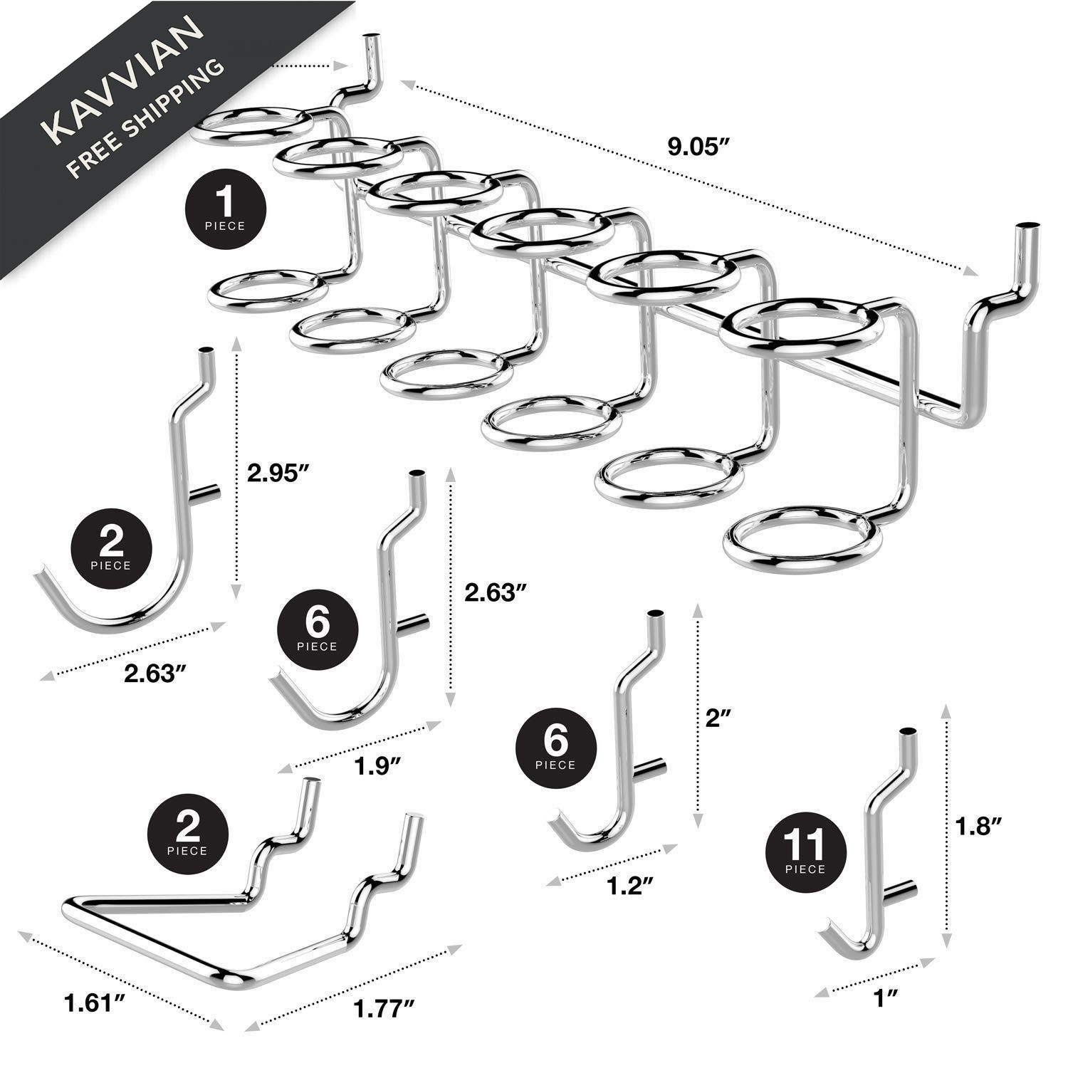 Hiltex 53106 Pegboard Hook Assortment Set, 50 Piece 50 Hooks, Silver