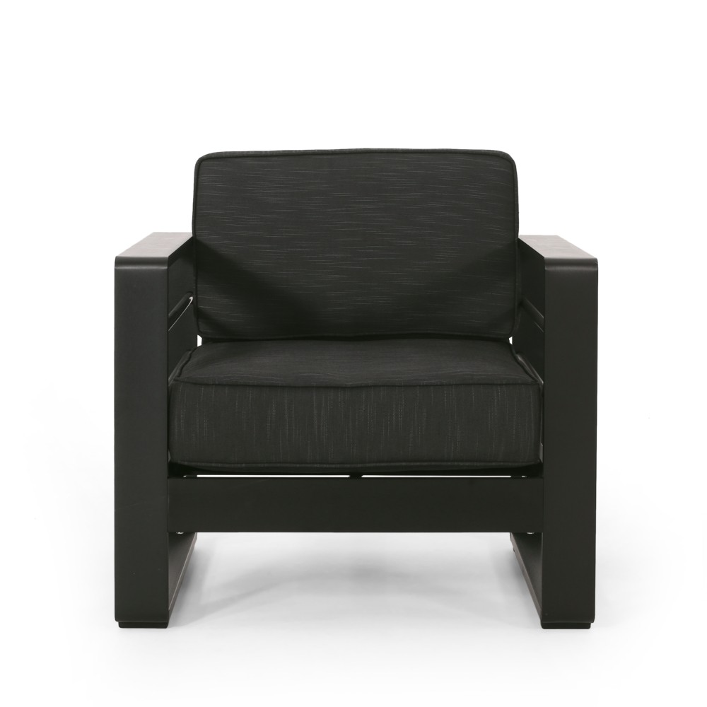 Outdoor Club Chairs Patio Modern Aluminum Seat w Dark Gray Cushion