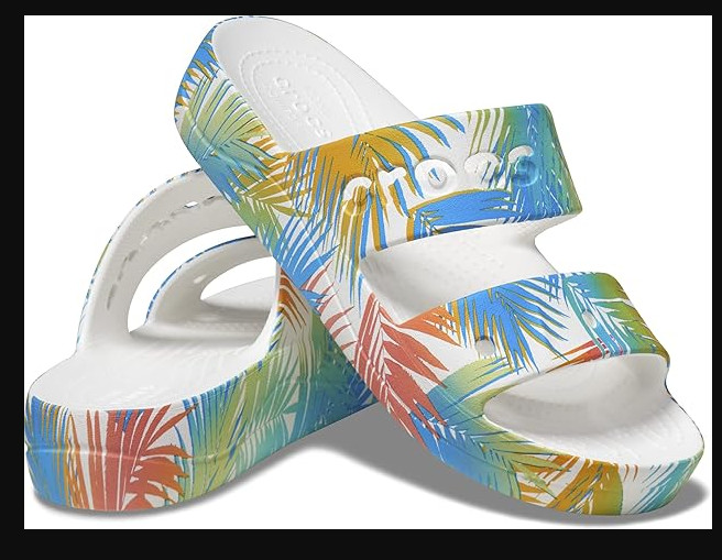 Crocs Baya Platform Slide Sandal White Multi Color Leaves Womens Size 8 US
