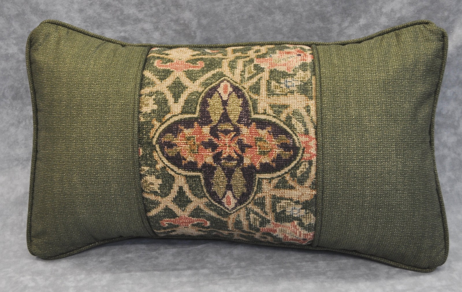 Corded Pillow made w Ralph Lauren Rutherford Park Tapestry & Green Cotton Fabric