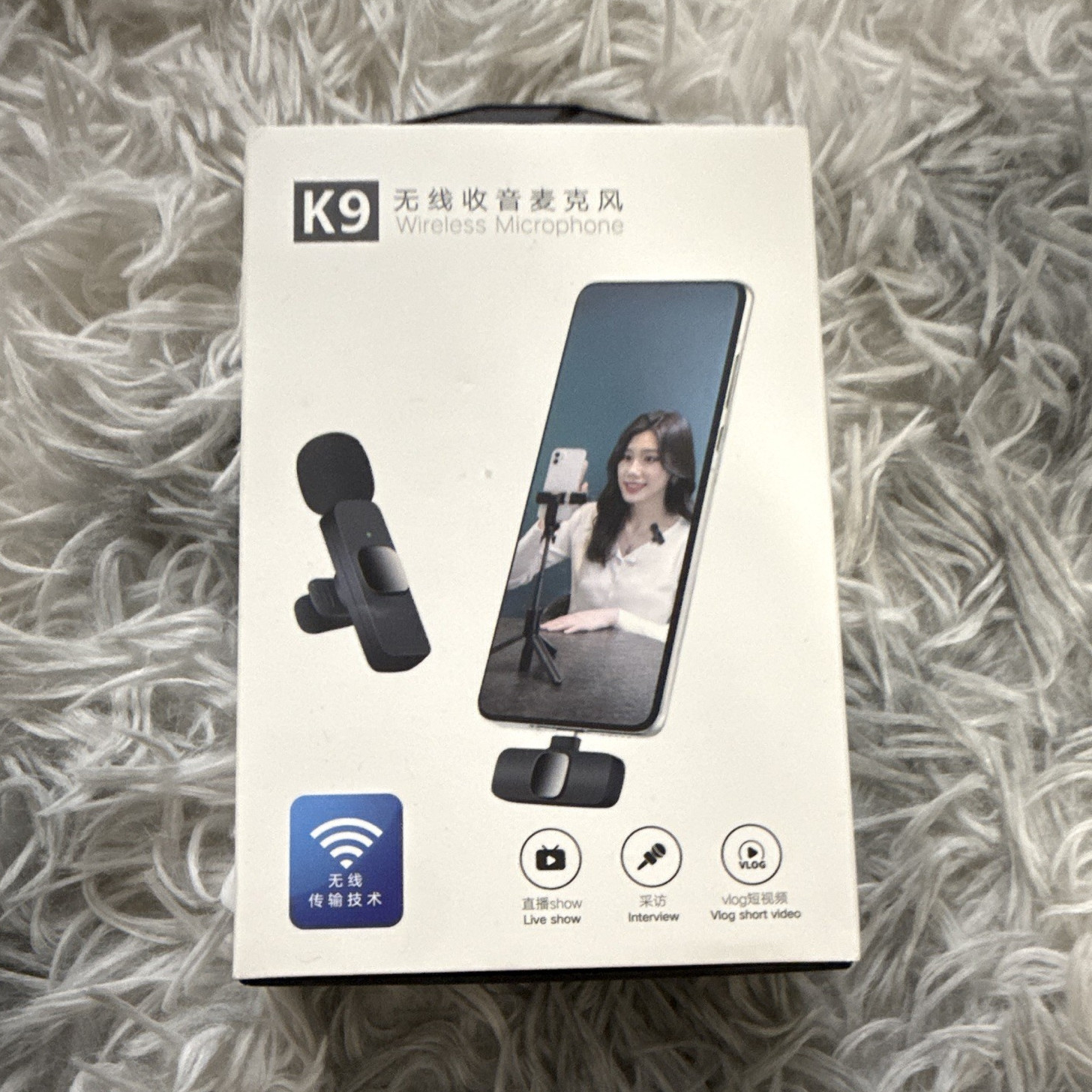 K9 Wireless Lavalier/Lapel Microphone Kit for Smartphone, Wireless, Black