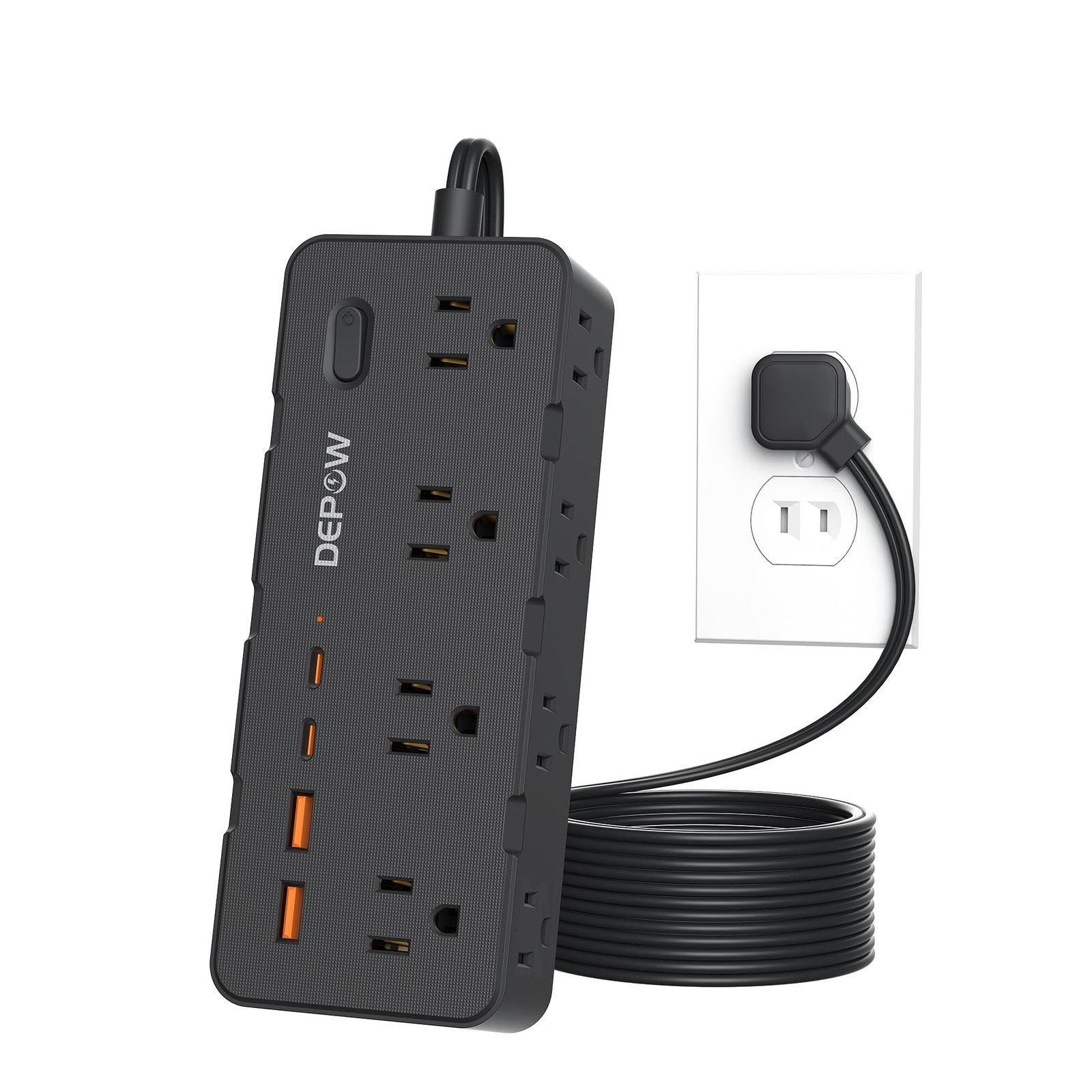 DEPOW Black 2 Prong Power Strip, 2 to 3 5 FT (2 prong plug),