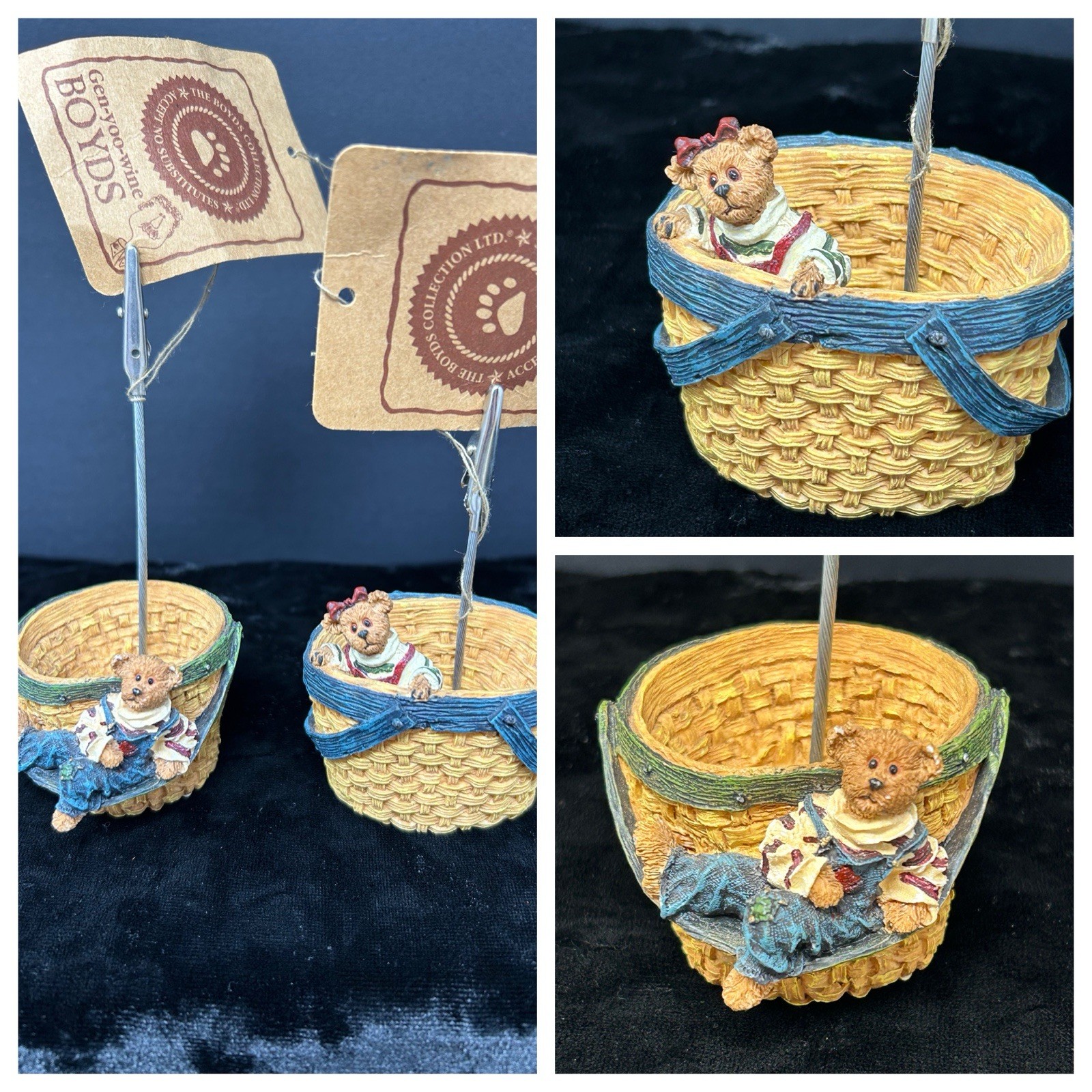 Two Boyd’s Bears Basket Memo Photo Holders Dot & Noodle 4119-1 & 4119-2 EUC