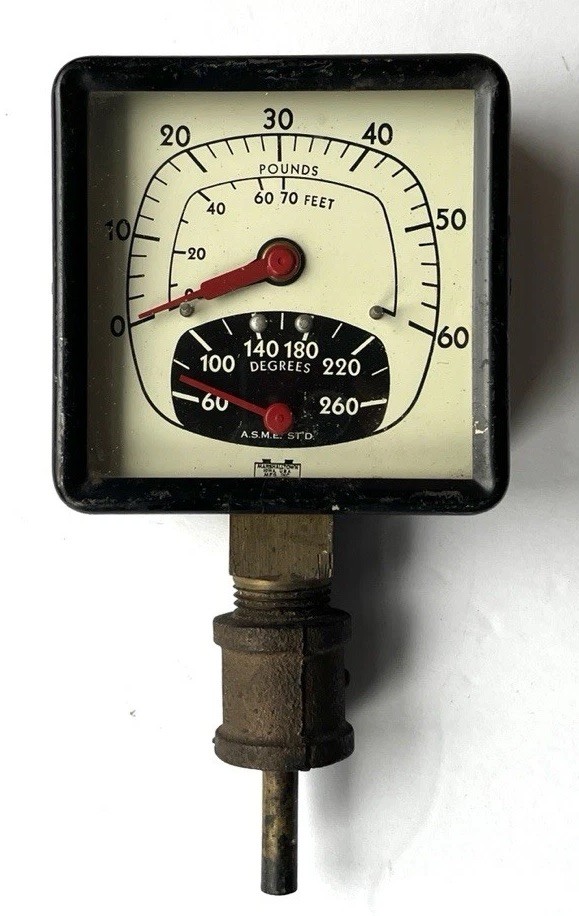 Vintage Marshalltown Pressure & Temperature Gauge Pounds Degrees USA Plumbing