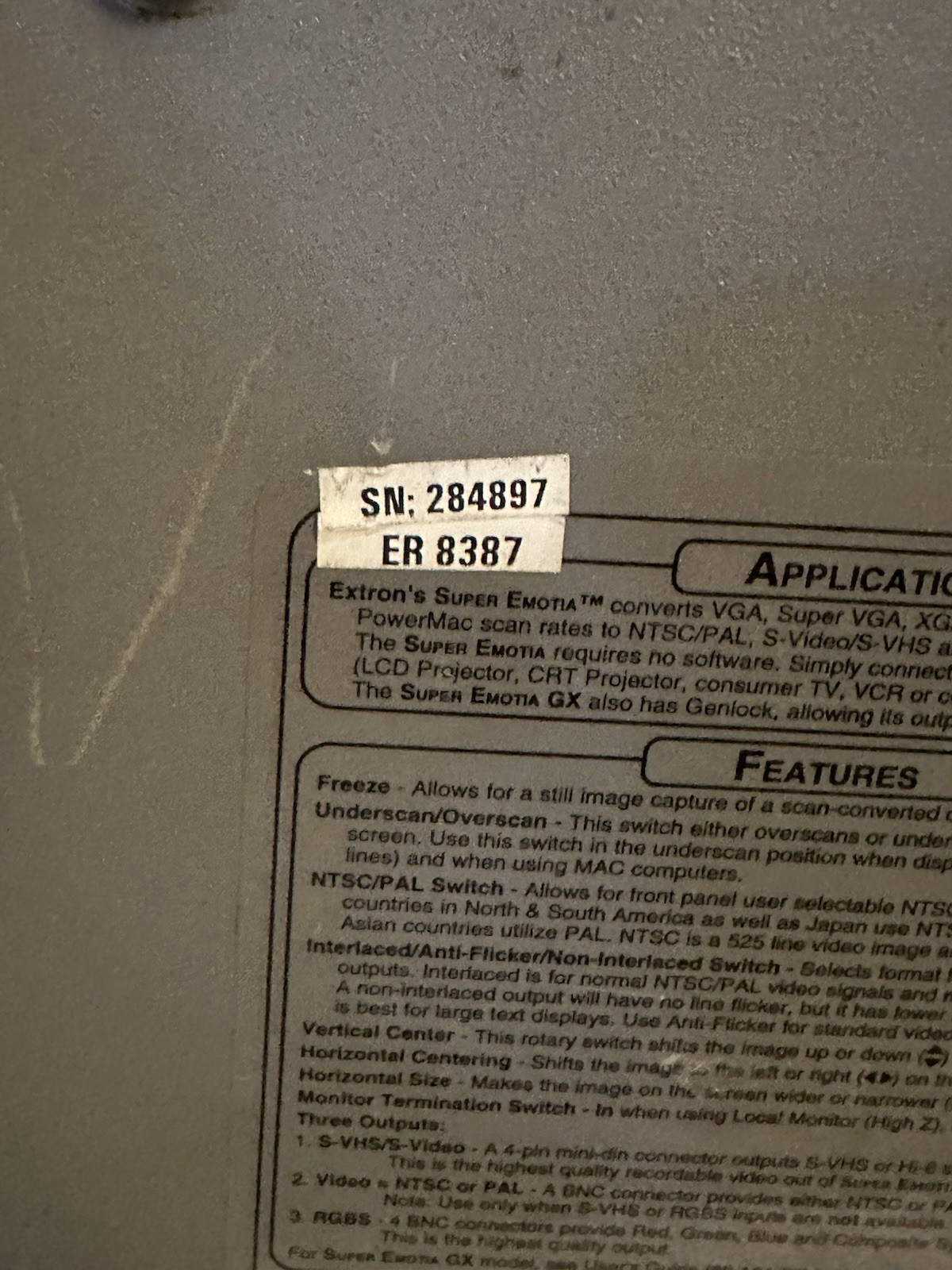 Extron Super Emotia ER 8387Video Processor Down Scaler, No Ac Adapter