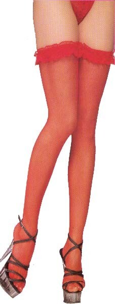 Sale Classified Sheer Stockings / Holdups Lace Ruffle Top One Size Black or Red