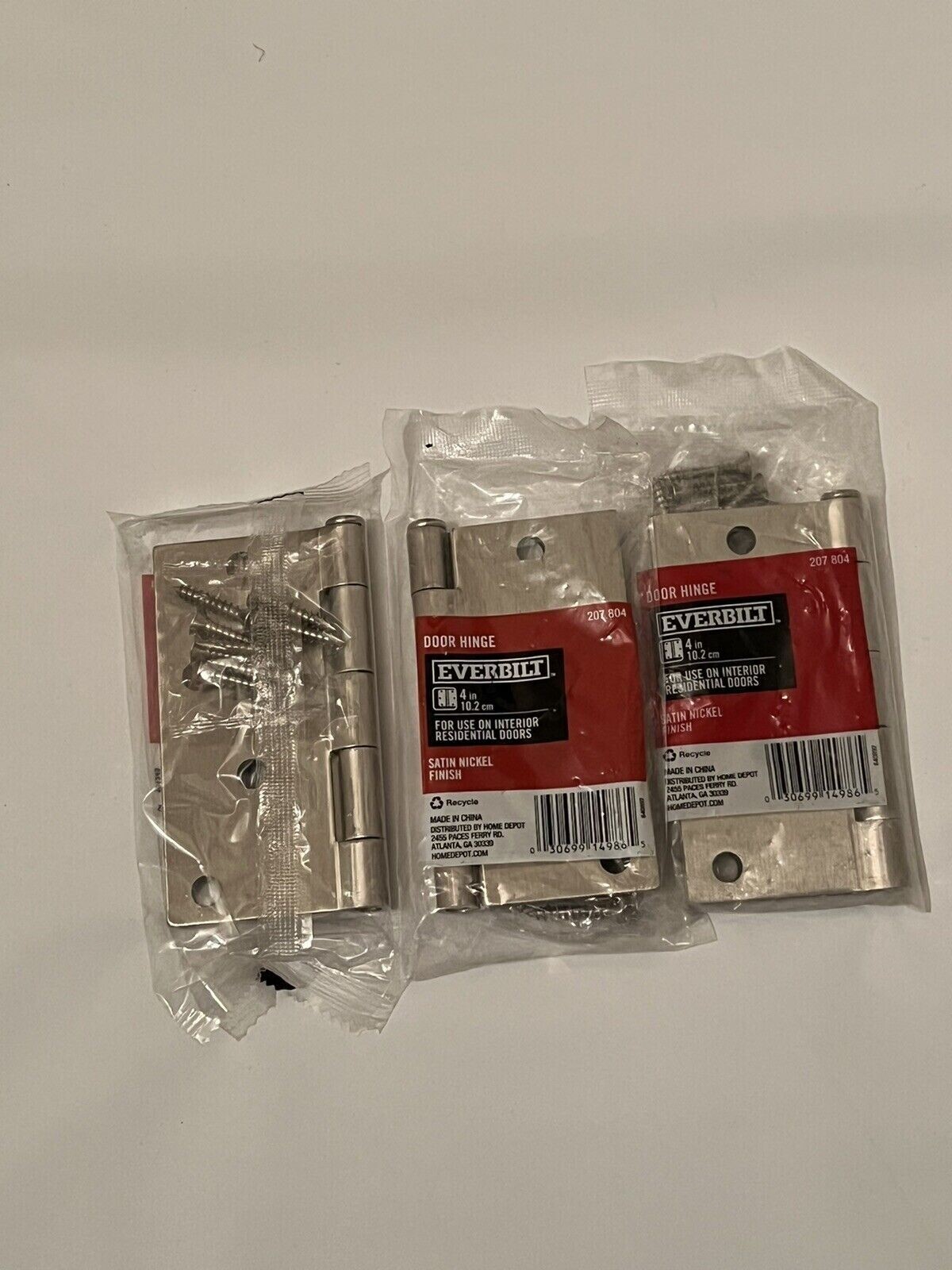 Three (3) Everbilt 4" Steel Hinges Square Corner Satin Nickel Finish #207804
