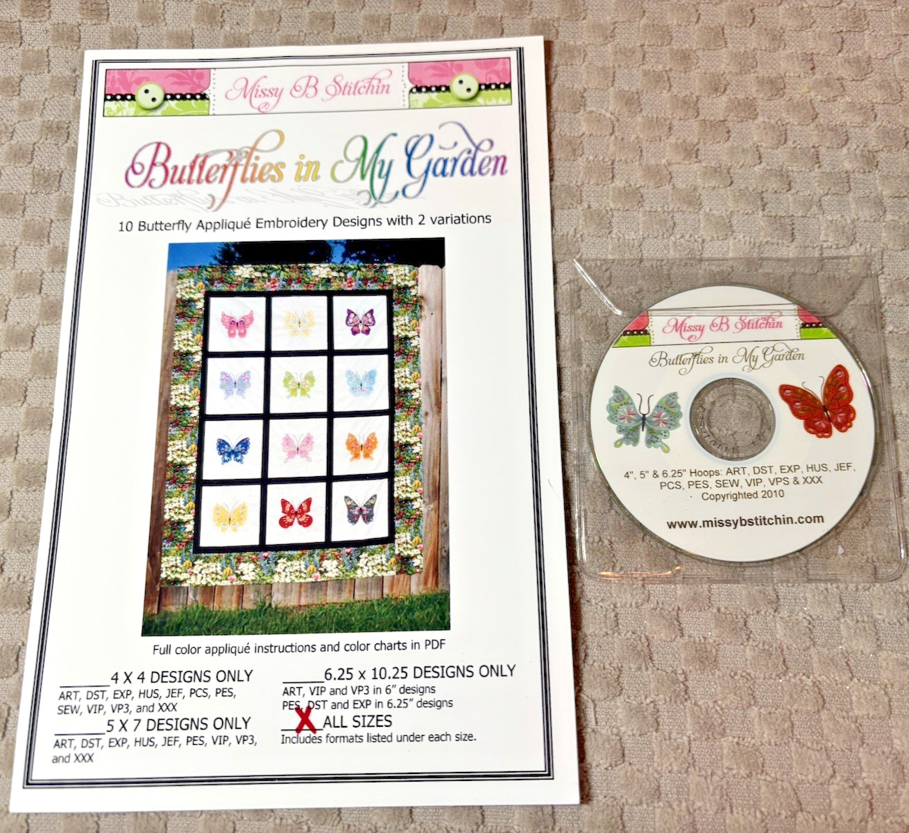 Missy B Stichin - Butterflies in My Garden -Ebroidery Applique Designs cd