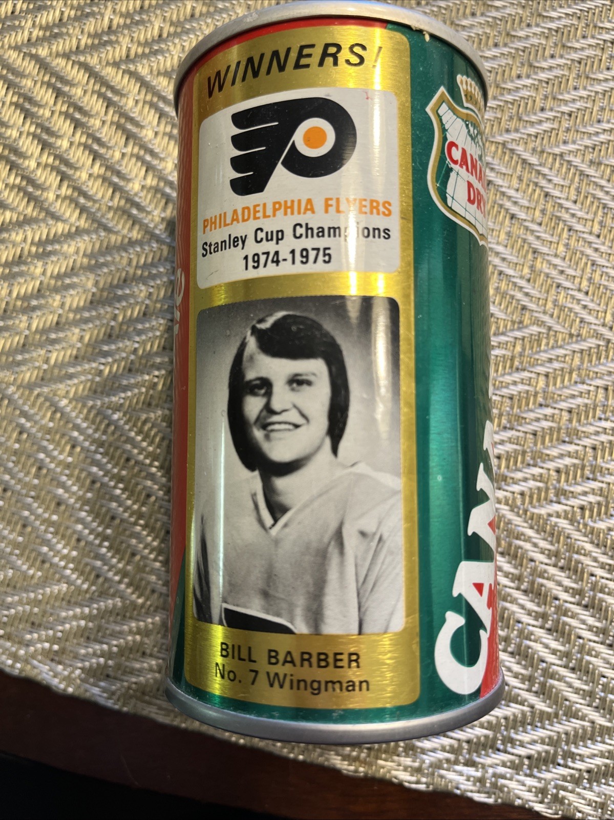 CANADA DRY 1974~1975 PHILADELPHIA FLYERS BILL BARBER SODA CAN~#16