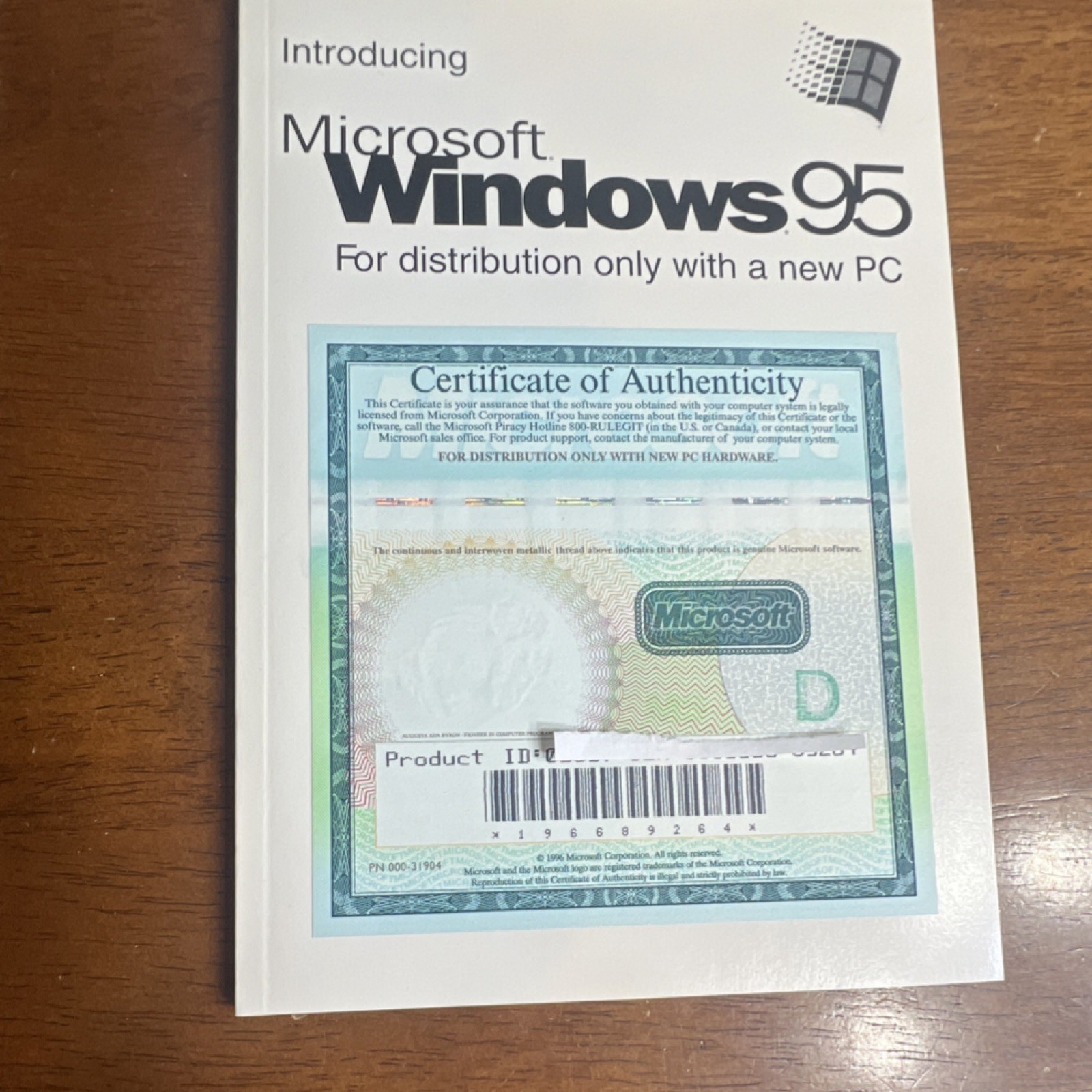 Vintage Microsoft Windows 95 CD Operating System Software COA