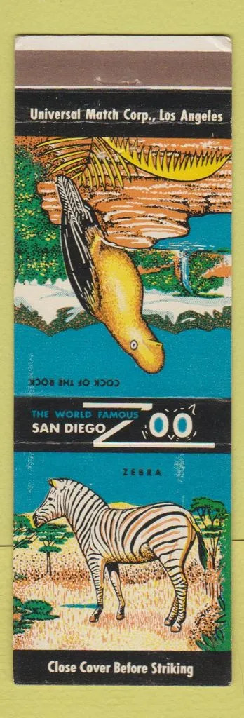 Matchbook Cover - San Diego Zoo Cock of the Rock Zebra