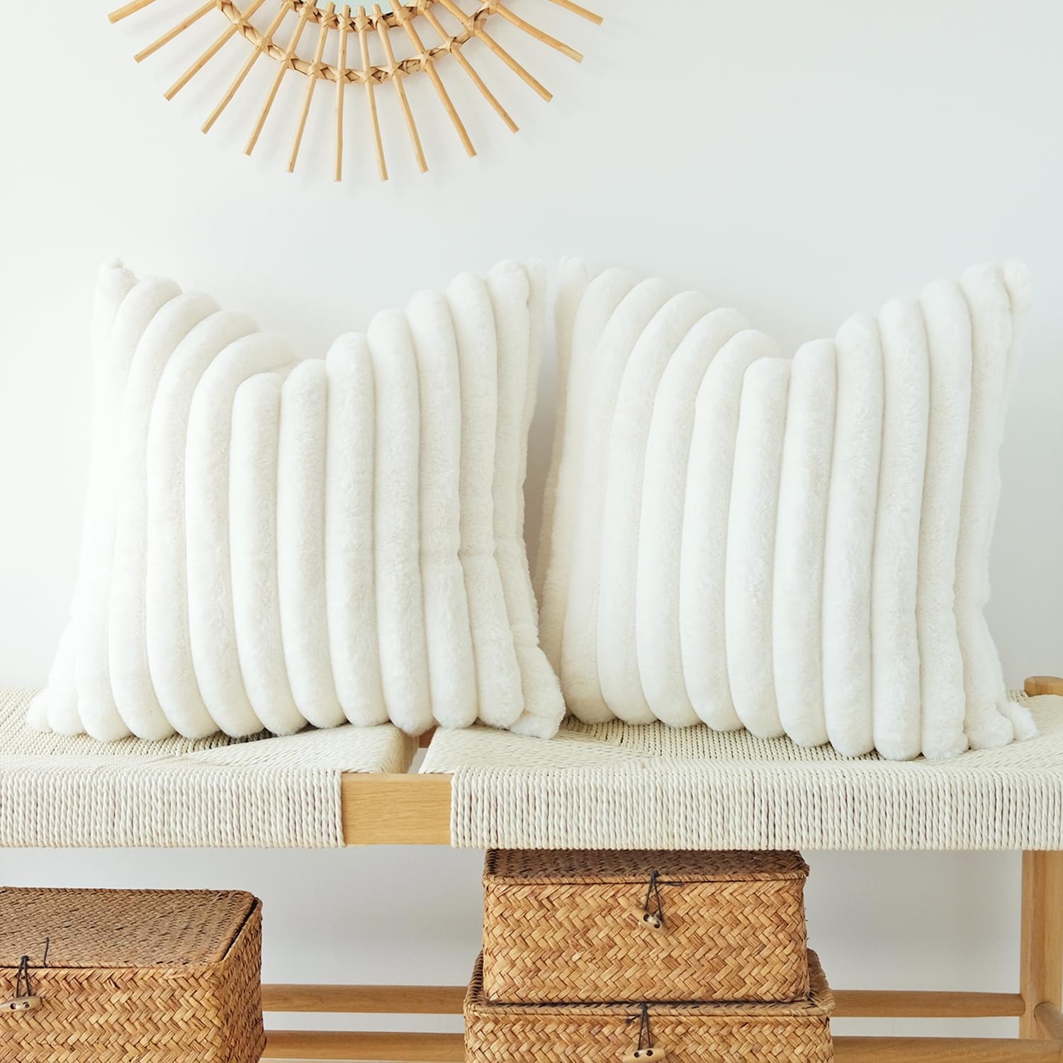 Pack of 2 Faux Fur Plush Decorative Throw Pillow Covers Couch Cushion Case So...